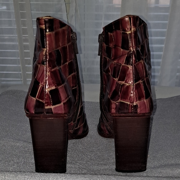 Bagatt Burgundy Croc Embossed Leather Ankle Boots Size EUR 38 US 8 - Picture 6 of 10